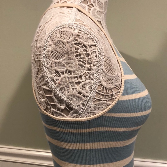 VINCE Cotton Racerback Tank Striped Ribbed Knit Sweater Baby Blue/Cream Stripes - Picture 4 of 8